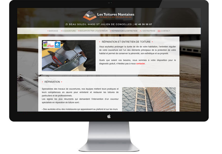 Site internet Les Toitures Nantaises - Page interne